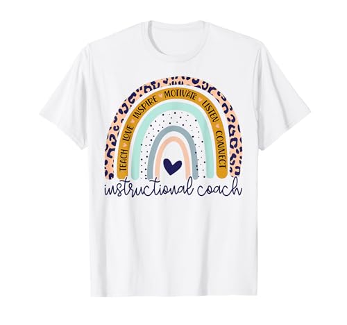 Instructional Coach Rainbow Leopard Print Teacher T-Shirt