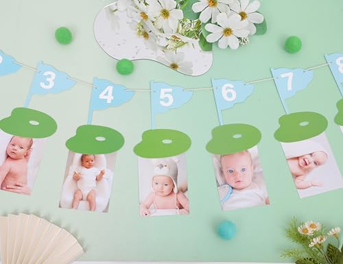 Image of Golf 12 Monthly Photo Banner - Hole In One Monthly Photo Banner,Newborn To 12 Months Banner,Baby's First Year Golf Themed Birthday(blue)