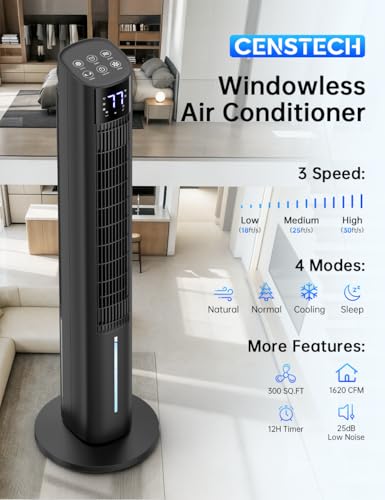 Image of 45 inch Swamp Cooler Air Conditioner, 25dB Ultra-Quiet Sleep Mode, 4L Dual Tank Cooling 24H, 120 Swing Windowless Air Conditioner for Bedroom, 12H Timer, 3 Speeds & 4Modes Evaporative Air Cooler