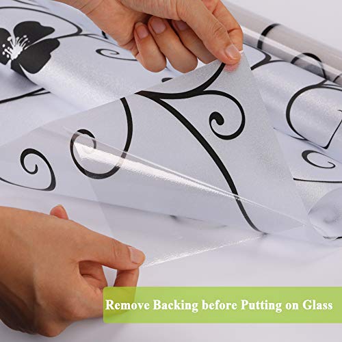 Decorative Window Film,Black Flower Static Cling Privacy Door Film, Non Adhesive Heat Control Anti Uv Window Cling For Office And Home,35 Inches By 78.7 Inches #TOP7