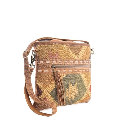 Western Leather Crossbody Bag for Women - Upcycled Canvas Shoulder Bag