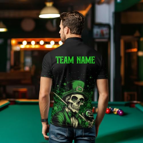 Personalized St Patrick Day Funny Skull Ball Billiards Shirt Men Women Team Polo & 1/4 Zip Shirts Billiard Team3