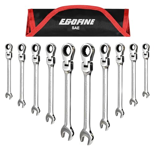 Image of Egofine Flex Head Ratcheting Wrench Set 10 Piece, SAE Wrench Set, CR-V Steel 1 /4 inch to 3 /4 inch Wrench, 72-Teeth Combination wrench set, Chrome plated Ratchet Wrenches Set with Tool Roll Bag