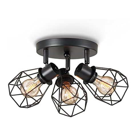 Lightess LED Deckenstrahler 3 flammig, Schwenkbare Vintage Deckenleuchte E27, Retro LED Deckenspot Spot aus Metall in Schwarz für Küche Wohnzimmer Schlafzimmer Cover