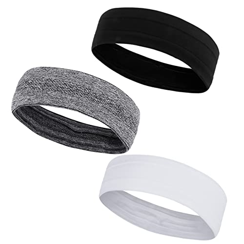 ヘッドバンド - スポーツヘアバンド スポーツターバン 運動ヘッドバンド ターバン 汗止め ターバン風ヘアバンド ヘアアクセサリー 吸汗速乾 抗菌防臭 バンダナ レディース メンズ ジョギング 自転車 スポーツ用 (3セット(黒*白*グレー))