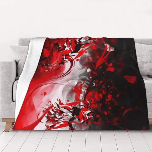 Couverture polaire douce et confortable, légère et chaude pour canapé, lit, chaise, décoration d'intérieur, rouge, noir, blanc, abstrait, 203,2 x 152,4 cm