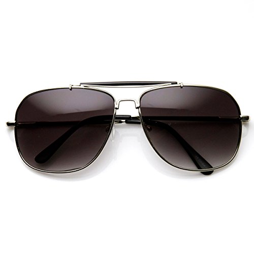 zeroUV Classic Square Full Metal Frame Crossbar Aviator Sunglasses (Silver-Black Lavender)