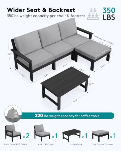 Image of SERWALL HDPE Outdoor Sectional with Ottoman & Coffee Table