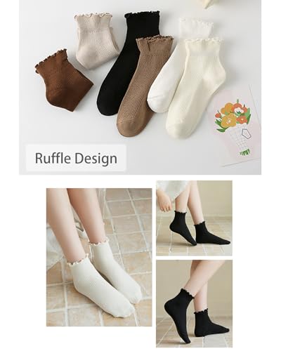 Women Ruffle Ankle Socks Cute Frilly Socks Solid Color Casual Soft Cotton Knit Sock Lettuce Frilly Crew Socks 6 Pair4