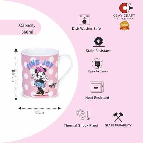 Image of Clay Craft - Official Disney Mugs : Polka Dot Minnie Print, Fine Ceramic Coffee Mug, 360 Ml |Cartoon Character Gift Mug for Kids & Adults | Microwave & Dishwasher Safe