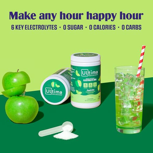 Ultima Replenisher Mocktini Electrolyte Drink Mix – Appletini, 90 Servings – Hydration Powder with 6 Key Electrolytes & Trace Minerals – Keto Friendly, Non- GMO & Sugar-Free Electrolyte Powder