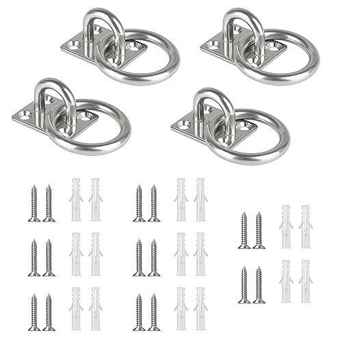 Jortmrd 4 Piezas Argolla Pared M5 con Anillo Placa de Ojo Acero Inoxidable Anillas Anclaje Toldo Placas de Ojo con Anillo, con Tornillos para Colgar Hamacas Montaje de Pared Gancho Techo Suspensión