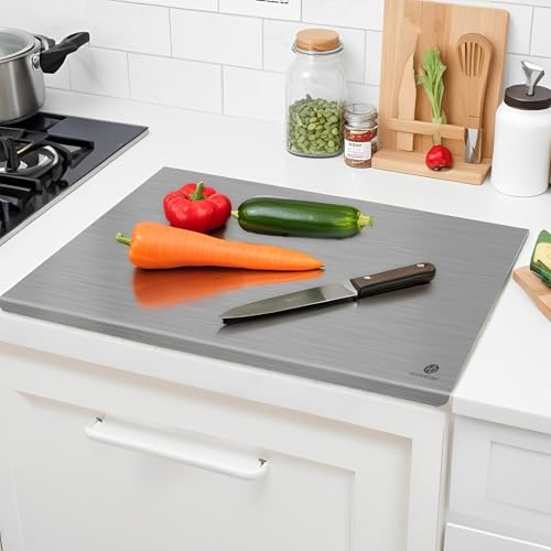 Image of HomeBasic Extra Large Steel Chopping Board 50x38 cm | Food Grade 304 SS, Reversible, Dishwasher Safe | Cutting Board for Dough, Vegetables, Meat | No Microplastics, Non-Porous, 1mm
