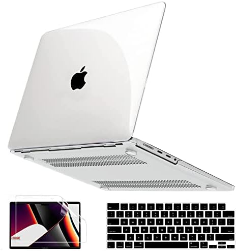 Anban Compatible with MacBook Pro 14 inch Case 2023 2022 2021 Release M2 A2779 A2442 M1 Pro/Max Chip with Touch ID, Clear Plastic Hard Shell Case & Keyboard Cover & Screen Protector, Transparent