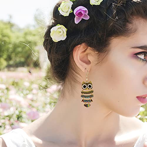 Boho Vintage Owl Drop Earrings, Cute Animal Dangle Earrings Enamel Hook Dangle Earring Jewelry for Women2