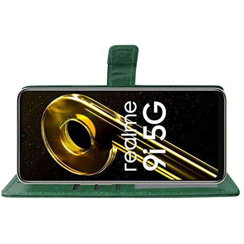 Image of Flip Cover Back Case for Realme 9i 5G | Premium Leather Finish | Inbuilt Pockets & Stand | Flip Cover Back Case for Realme 9i 5G (Green)