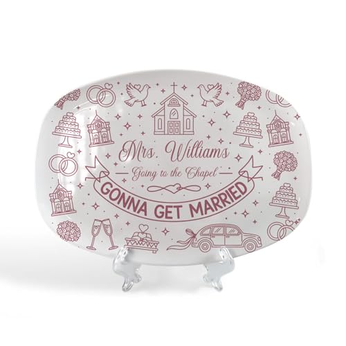 Custom Wedding Platter with Bride’s Name, Chapel and Love Icons – Personalized Plastic Keepsake Plate, Gonna Get Married Design – Gift for Bridal Shower or Engagement Party