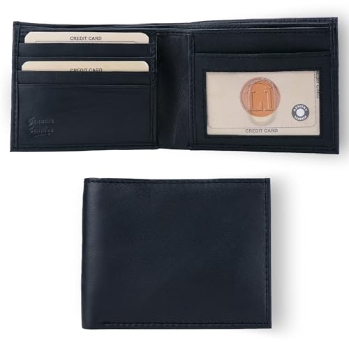 Leather Impressions Slim Genuiue Leather Wallet for Men - Bifold wallets for Men with 1 ID window,8 Card Holder,2 Money Holder-Premium Mens Wallet leather an excellent gift (Minimalist, Black)