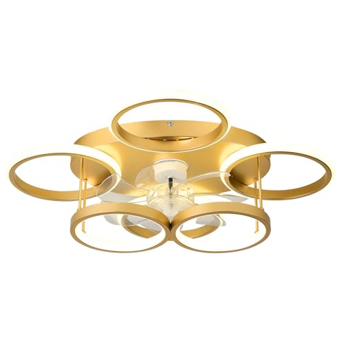 Anyeark Low Profile Ceiling Fan with Light Modern, Bedroom Ceiling Smart Fan with LED, Fandelier Ceiling Fan Flush Mount 25.6-inch, 3000K-6500K Stepless Color Change, Assembly Required (Gold) - image 7