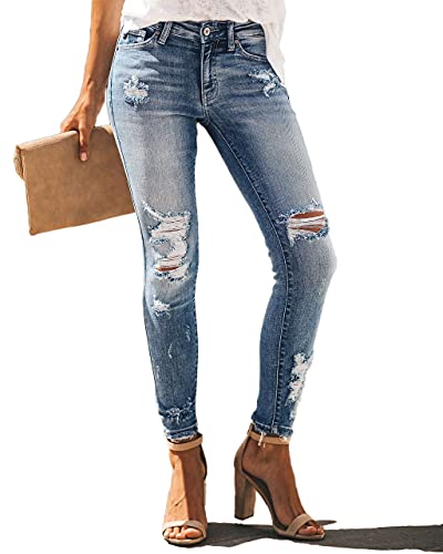 Allimy Women's High Rise Skinny Stretch Ripped Jeans High Waisted Destroyed Denim Pants2