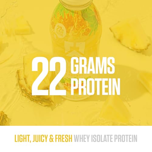 RYSE Clear Protein Shake - Jell-O Island Pineapple - 100 Calories, 22g Whey Isolate Protein, Sugar-Free, 0g Fat & Lactose-Free - Refreshing Ready-to-Drink Beverage - 16.9 fl oz Bottles (12-Pack)