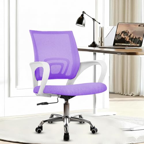 Image of Casa Copenhagen Mesh Mid Back Office /Study /Computer /Revolving /Desk Chair for Work from Home -Metal Base, Height Adjustable Seat- Purple & White Handle