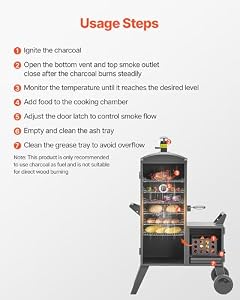 VEVOR Charcoal Offset Smoker, Heavy-Duty Steel BBQ Offset Smoker with Side Firebox, Movable Outdoor Barbecue Smokers with 6 Adjustable Grates, Thermometer & Air Vents for Backyard Patio Party Cooking — photo 6 of 6