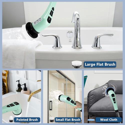 Image of Electric Spin Scrubber,Cordless Cleaning Brush Spin Scrubber,Power Scrubber 2 Adjustable Speeds,7 Replaceable Brush Heads (Green)