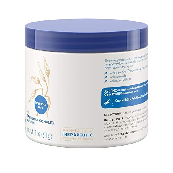 Aveeno Skin Relief Intense Moisture Repair Body Cream with Triple Oat & Shea Butter Formula, Helps Relieve & Restore Extra-Dry Skin with Long-Lasting Moisture, Fragrance-Free, 11 oz