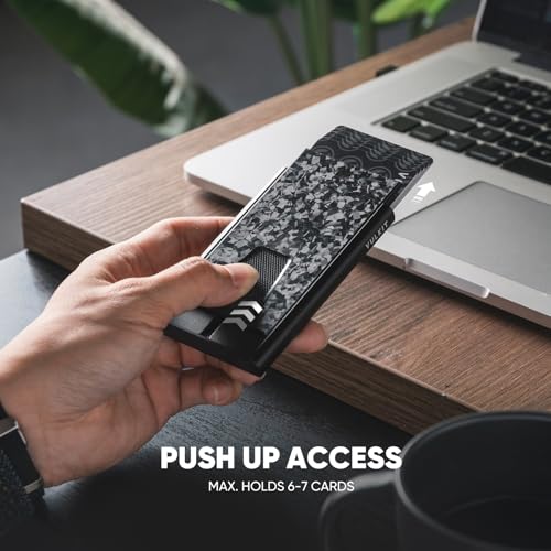 Image of VULKIT Credit Card Holder RFID Blocking with Money Clip, Slim Aluminum POP UP Wallet for Men, Forged Carbon Black