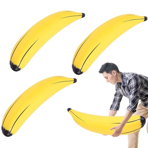 UILYNIU 3 Stück Aufblasbare Banane, 64CM Banane Aufblasbar Spielzeug Erwachsenes Kinder, Wasserspielzeug Badespielzeug für Pool Strand Sommer Badespaß Fasching Karneval Motto Party Deko (3PCS)