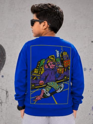 Image of KiddoPanti Boys Solid Round Neck Full Sleeve Fleece Sweatshirt | 60% Cotton 40% Polyester | Soft Warm Winter Pullover | Ribbed Cuffs & Hem | Casual Winter Sweatshirt for Kids