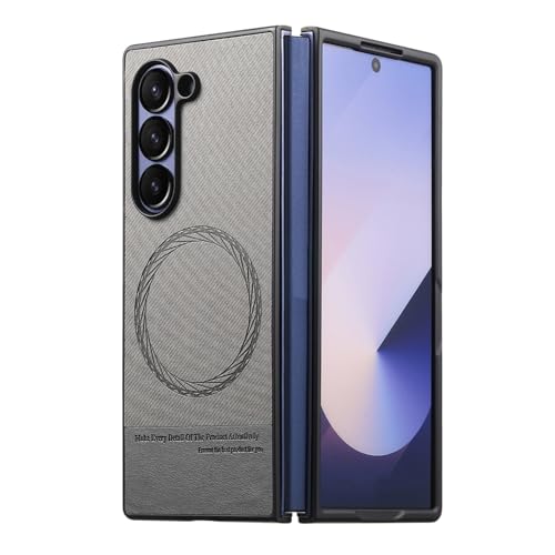 Étui en cuir Galaxy Z Fold 7 chic et rétro avec support gris