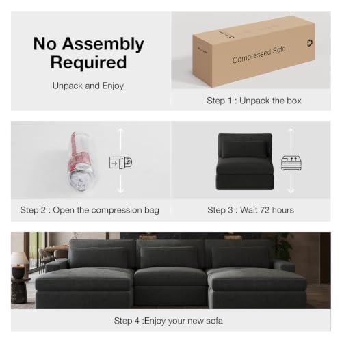 Image of Novilla 181 inch Deep Seat Modular Sectional Sofa, Removable Washable Covers, 4 Seater Cloud Couch with Lumbar Pillows, Chenille Boneless Sectional Couch Dark Gray, No Assembly Required