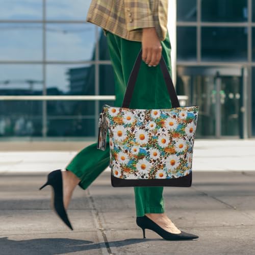 Image of NGIL Medium Top Zipper Closure Canvas Tote Bag with Attached Matching Coin Purse For Moms and Nurses