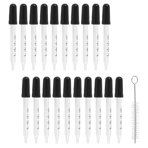 Qusedwey Goteros LíQuidos de Vidrio de 20 Piezas 1 Ml, Pipetas Cuentagotas con Bombilla de SuccióN Negra, para Maquillaje LíQuido ArtíStico, Estilo de Punta Recta
