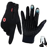 Winter Gloves for Men Women Made, Velura Winter Gloves, Thermal Touch Screen Windproof Gloves, All-Day Warmth, Windproof Waterproof for Cycling Running Driving Hiking Walking Gloves (Black, L)