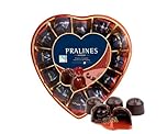 Premium Belgian Dark Chocolate Cherry Liqueur Pralines in Elegant Heart-Shaped Gift Box – 12 Decadent Dark Chocolate Pralines with Whole Cherry & Liqueur Filling – Great Gift For Christmas, Valentine