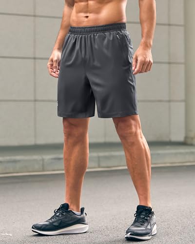 Image of G Gradual Men's Athletic Running Shorts with Zipper Pockets Quick Dry 7 inch / 5 inch / 9 inch Workout Gym Shorts for Basketball Hiking