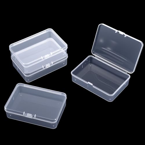 4 Pcs Mini Clear Plastic Storage Containers Box with Lid Small Rectangle Organizer 3.7x2.5x1 Inches Small Plastic Case for Collecting Business Cards Accessories Crafts Beads Jewelry Screws