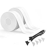 White Caulk Tape Waterproof Self Adhesive, Caulking Tape, Sealer Strip for Bathroom, Toilet Base, Shower, Bathtub, Sink, Countertop Edge Protector, Easy to Use with Silicone Caulking Tool