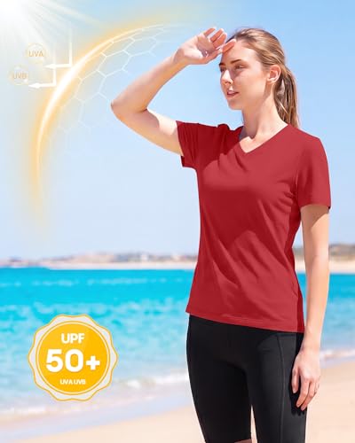 Image of Runhit Womens Workout Tops Short Sleeve UPF 50+ Athletic Sun Shirts Quick Dry V Neck T-Shirt Moisture Wicking Gym Hiking Tee