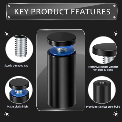 Image of Pelopy 12 Pcs Sign Standoff Screws Advertising Screws Stainless Steel Wall Standoff Mounts Glass Acrylic Nail (1 x 2 Inch,Black)