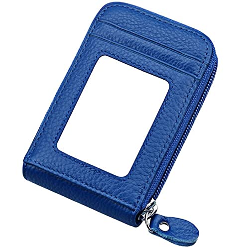 Image of Credit Card Case Organizer Genuine Leather Zip-Around Security Wallet Blue