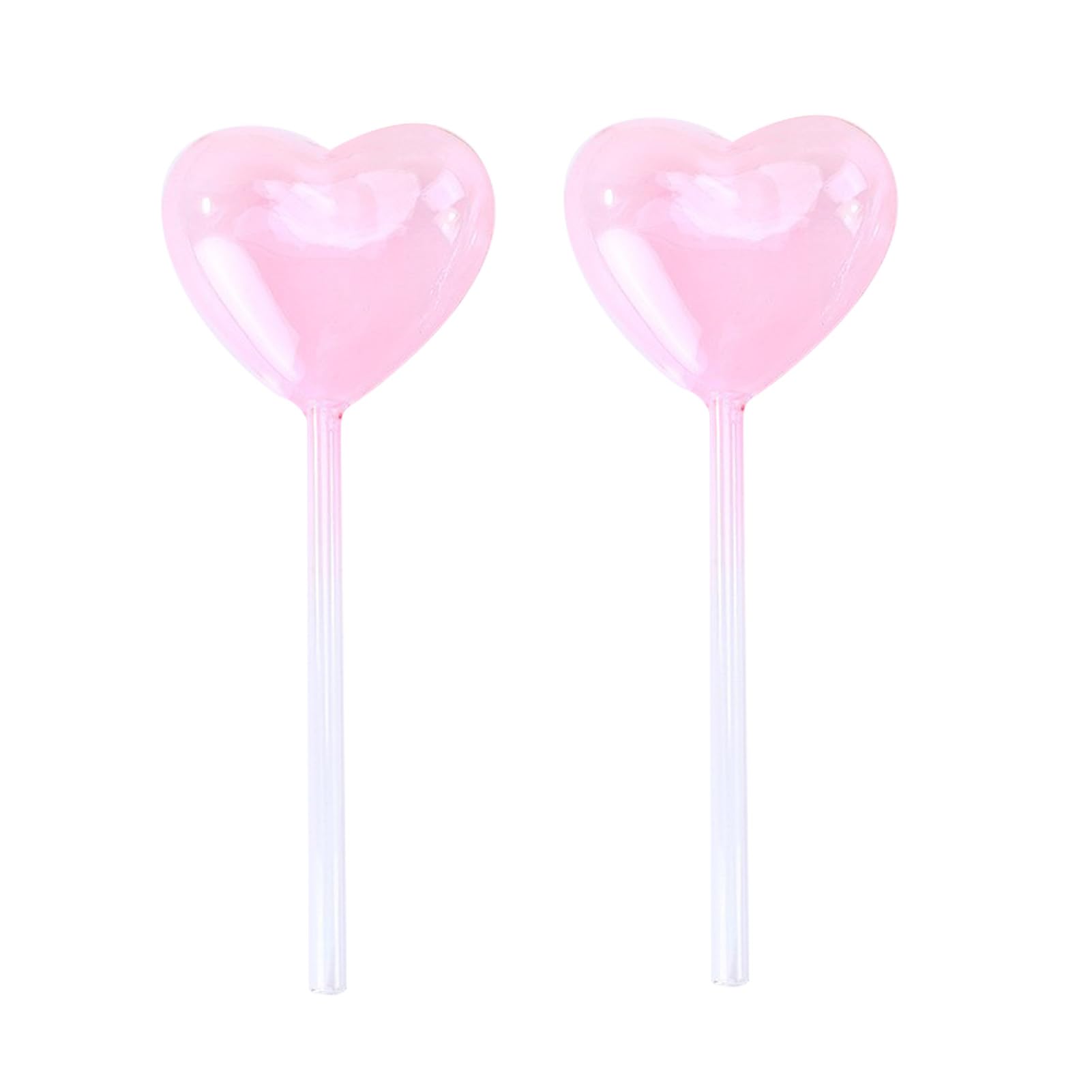 MINGZHE 2pcs Plant Waterer Self Watering Globes Colorful Glass Plant Watering Bulbs Heart Shaped Garden Water Device Water Bulbs for Indoor Outdoor Plant(Pink)
