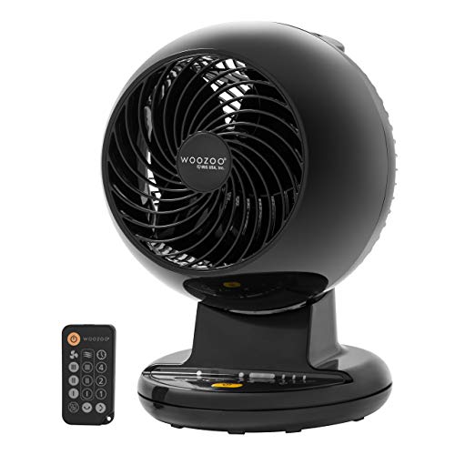 IRIS USA WOOZOO Compact Desktop Oscillating Air Circulator, with Remote Control, 12 inch fan, Black