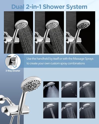 Image of ALTON SHR22525, Filtered Shower Head with Hand Shower, Chrome | Filter Shower, Hard Water Softener, Overhead Shower Filter | 2-in-1 Shower System with 6-Function Hand Shower