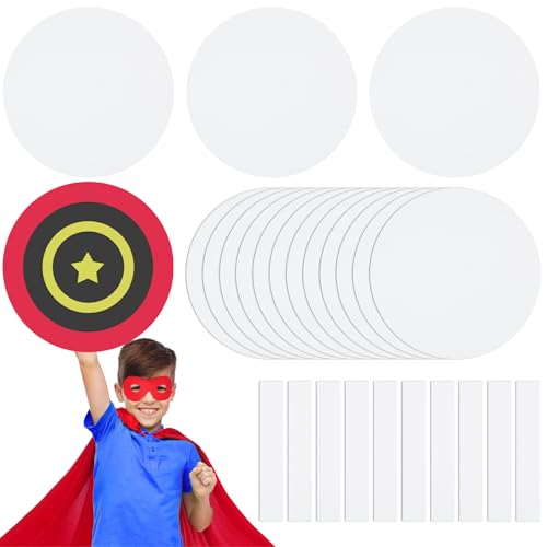 Motipuns 24 Pcs Captain Shields Color Your Own 13'' Kids Halloween Role Paly Captain Hero Shield Crafts DIY Blank Cardboard Hero Costume Props with Handles for Birthday Cosplay Dramatic Play Decor