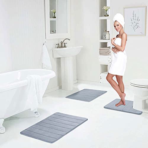 Image of Buganda Memory Foam Bath Mat Rug, Ultra Soft and Non-Slip Bathroom Rugs, Water Absorbent and Machine Washable Bath Rug for Bathroom, Shower, and Tub, 32 inch x 20 inch, Gray