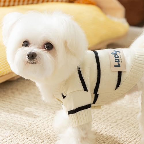 FANSU Hundepullover Kleine Hunde, Gestreifte Strickjacke Hunde Pullover Waschbar Hundepulli, Strick Pullover Hunde Shirt Wärme Hunde Pullis Strickpullover für Corgi Dackel (S,Schwarz Weiß)